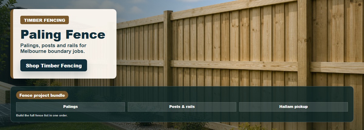 Paling Fence advert for treated pine palings, posts and rails