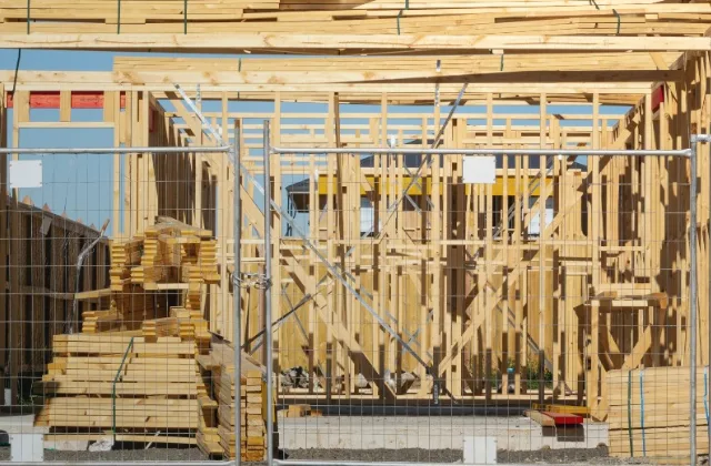 House framing timber and building supplies in a Melbourne warehouse